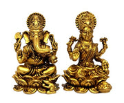 Esplanade Small Superfine Brass Laxmi Ganesh Idol Set – 5 cm Miniature Intricate Brass Figurines Murti for Diwali Pooja Home Temple