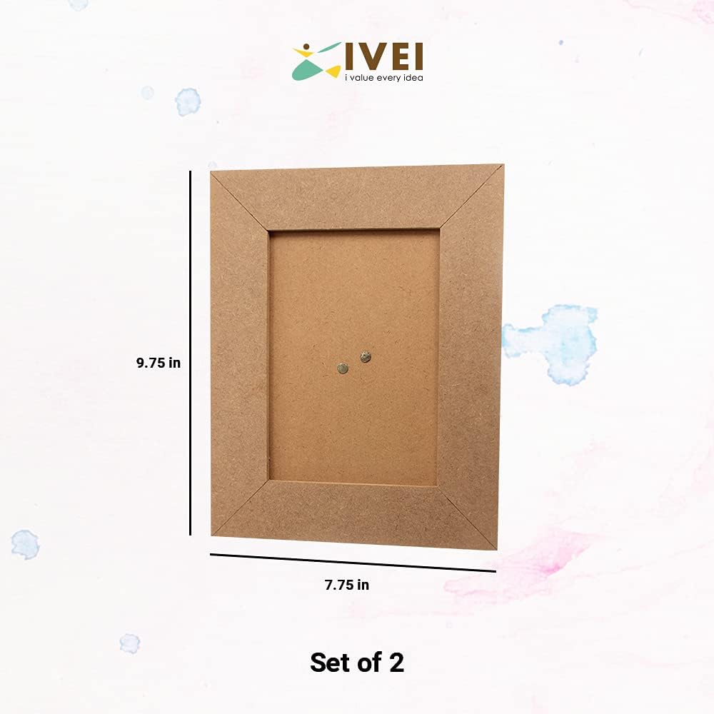 IVEI MDF Recycled Wood Plain Photo Frame - Set of 2 - DIY Activity Do-it-Yourself Decoupage - Brown - 8.5" Inches