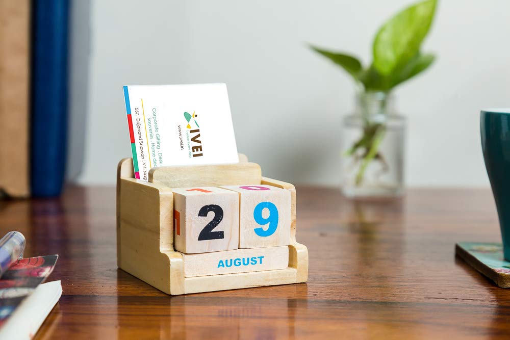IVEI Minimal Perpetual Desk Calendar - Wooden Calendar - Block Calendar for Office Desk Decor - Wooden Desktop Calendar for Home, School, Office - Natural