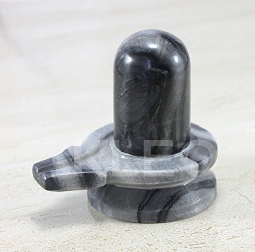 KLEO - Natural Black Stone Shivalingam Shivling Shiv Ling Idol Statue Figurine for Home Decor and Pooja - 3.5" Inches