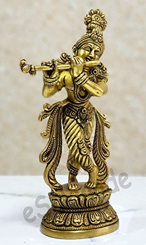 eSplanade - Krishna Kishan Gopal Gopala Morpankh Idol Murti Statue Sculpture | Wall Decor - Brass