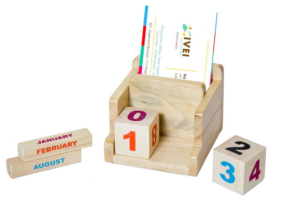 IVEI Minimal Perpetual Desk Calendar - Wooden Calendar - Block Calendar for Office Desk Decor - Wooden Desktop Calendar for Home, School, Office - Natural