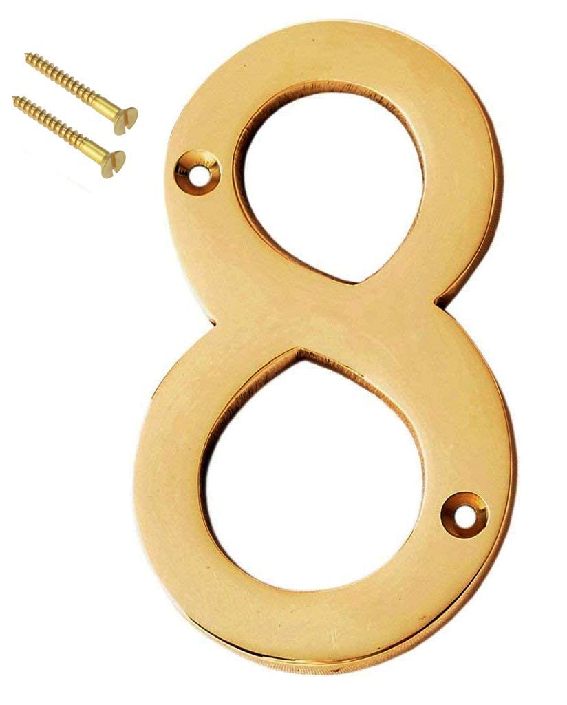 eSplanade 4" Brass House Hotel Door Number Plaque Numeric Numerical Digit 0-9 (8 (Eight))