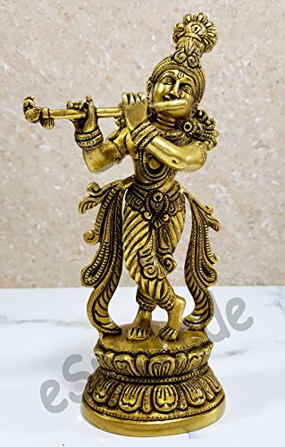 eSplanade - Krishna Kishan Gopal Gopala Morpankh Idol Murti Statue Sculpture | Wall Decor - Brass