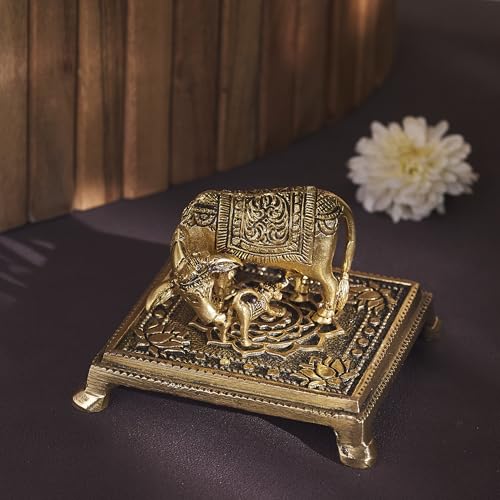 ESPLANADE Brass Kamadhenu Kamdhenu Cow with Calf Idol, Small 2" Murti, Vastu Decor for Wealth, Health, Peace & Happiness Detailing & Light Weight