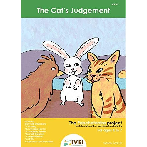 IVEI Panchatantra Story Kids Learning Book - Workbook and 2 DIY Keychains - Colouring Activity Worksheets - Creative Fun Activity and Education for Kids - The Cat's Judgement (Age 4 to 7 Years)