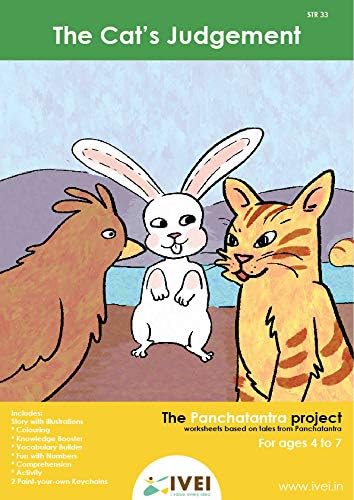 IVEI Panchatantra Story Kids Learning Book - Workbook and 2 DIY Keychains - Colouring Activity Worksheets - Creative Fun Activity and Education for Kids - The Cat's Judgement (Age 4 to 7 Years)