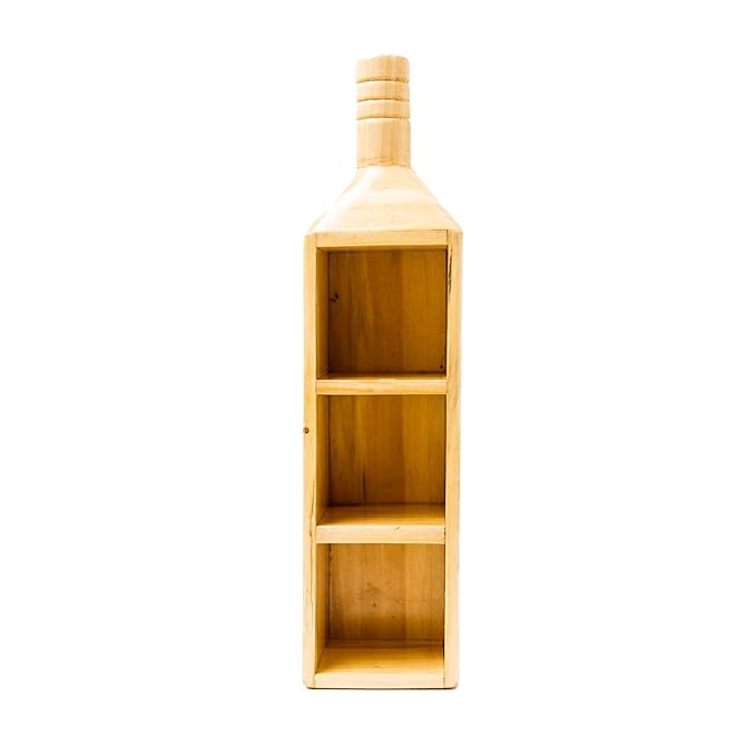 Esplanade Wooden Shot Glass Holder - Handcrafted Wooden Bottle-Shaped Shots Glass Holder Tray/Stationery Holder - Holder for Tequila - 3 Shot Glass Serving Set - Innovative Desk Organizer