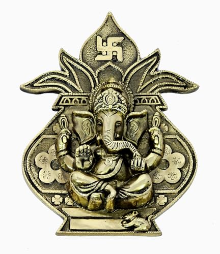 ESPLANADE Brass Ganesha Kalash Wall Hanging – Sathiya Design, Heavy Solid Brass Door and Home Décor, Mandir Pooja Decoration, Housewarming (Kalash with Ganesh)