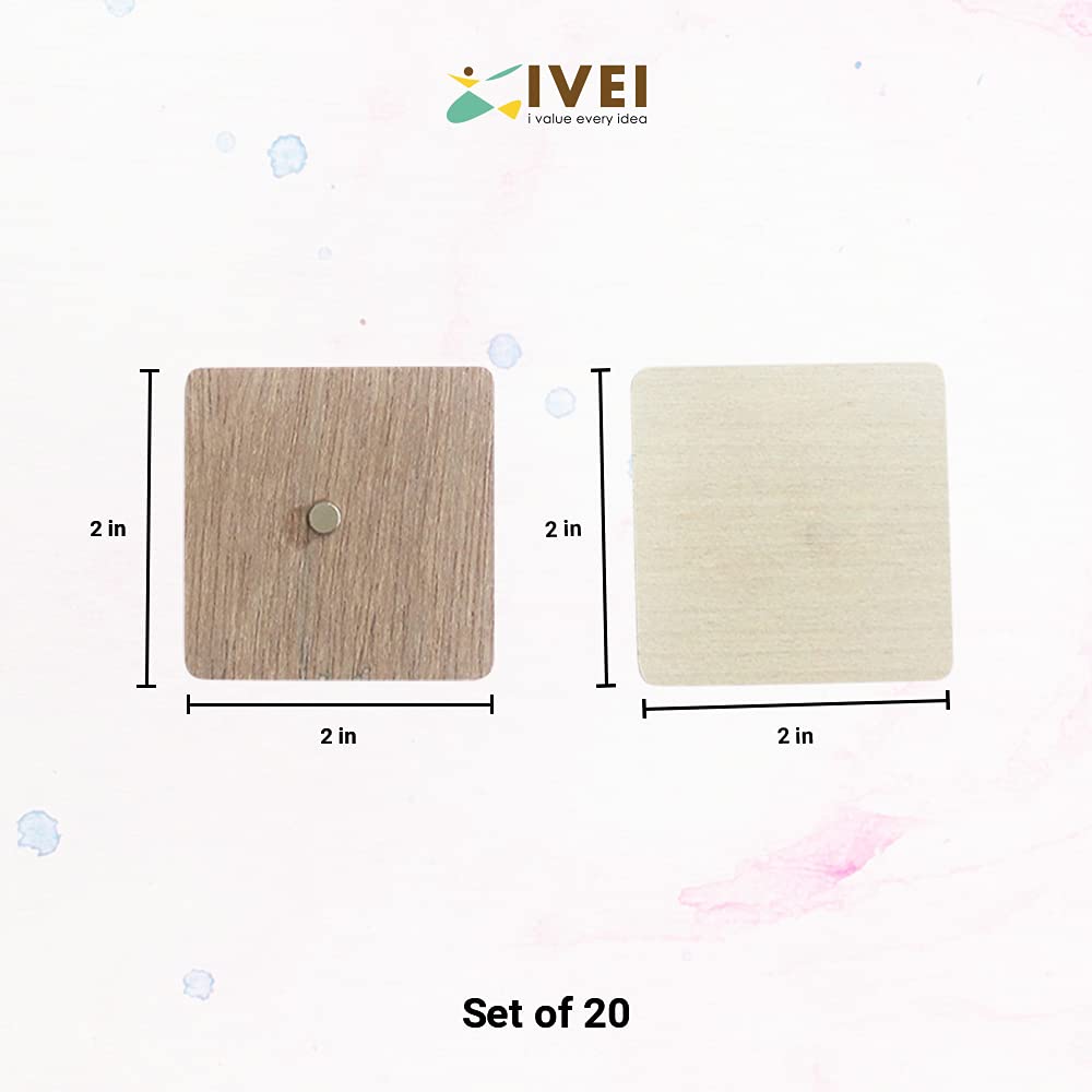 IVEI DIY Ply Wood Sheet Square Craft Magnet - Plain Plywood Fridge Magnet Blanks Cutouts - Set of 20-2" Inches - Magnets for Painting Decoupage Resin Art Work & Decoration