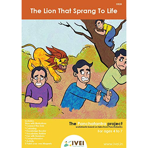 IVEI Panchatantra Story Kids Learning Book - Workbook and 2 DIY magnets - Colouring Activity Worksheets - Creative Fun Activity and Education For Kids - The Lion That Sprang To Life - Age 4 to 7 Years