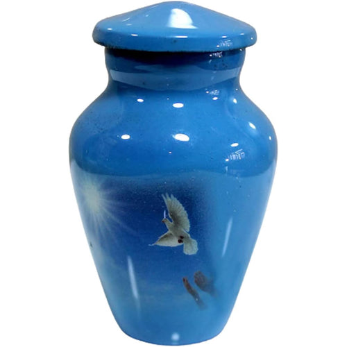 eSplanade Metal Mini Cremation Urn Keepsake Memorial Jar Pot Container |Small Urn for Funeral Ashes Burial | White Pigeon Printed Keepsake | Blue - 3