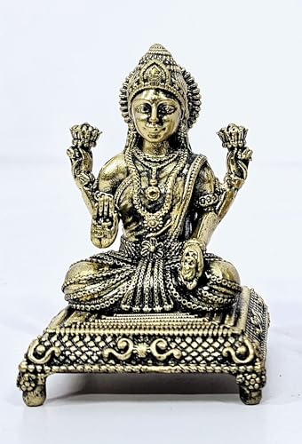 ESPLANADE Brass Laxmi Murti - 3 inch, Small Lakshmi Idol for Home Mandir, Diwali, Pooja Décor, Housewarming Gift Detailin