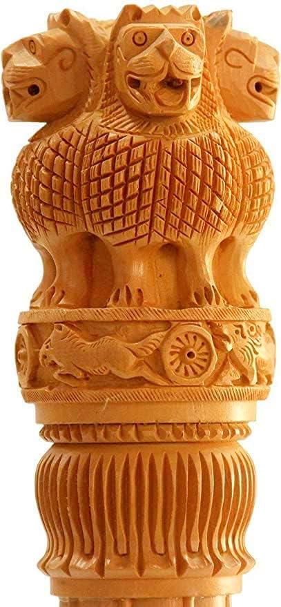 ESPLANADE Wooden Ashok Sthambh, Ashoka Stambh Stoop Pillar Statue Showpiece - Gift for Government Employees Office Table Decoration (12")