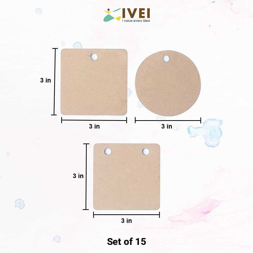IVEI DIY MDF Shaped Pendants -MDF Cutouts Pendants - Plain, Primer MDF Blanks Pendant Cutouts - for Painting Wooden Sheet Craft, Decoupage, Resin Art Work & Decoration