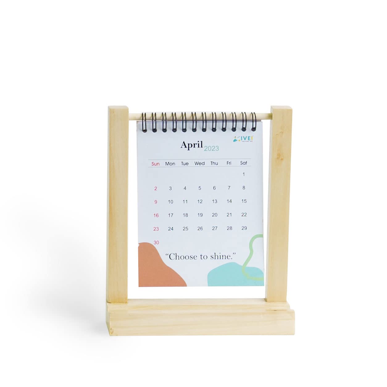 IVEI Standing Paper Calendar bound in a Wooden Frame | Vertical Flip Calendar for Desk Decoration | Small Greenery Desktop Calendar for Easy and Effective Organizing | Portable Monthly Calendar