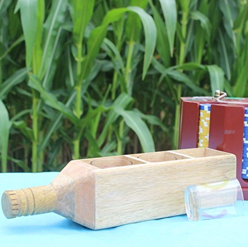 Esplanade Wooden Shot Glass Holder - Handcrafted Wooden Bottle-Shaped Shots Glass Holder Tray/Stationery Holder - Holder for Tequila - 3 Shot Glass Serving Set - Innovative Desk Organizer
