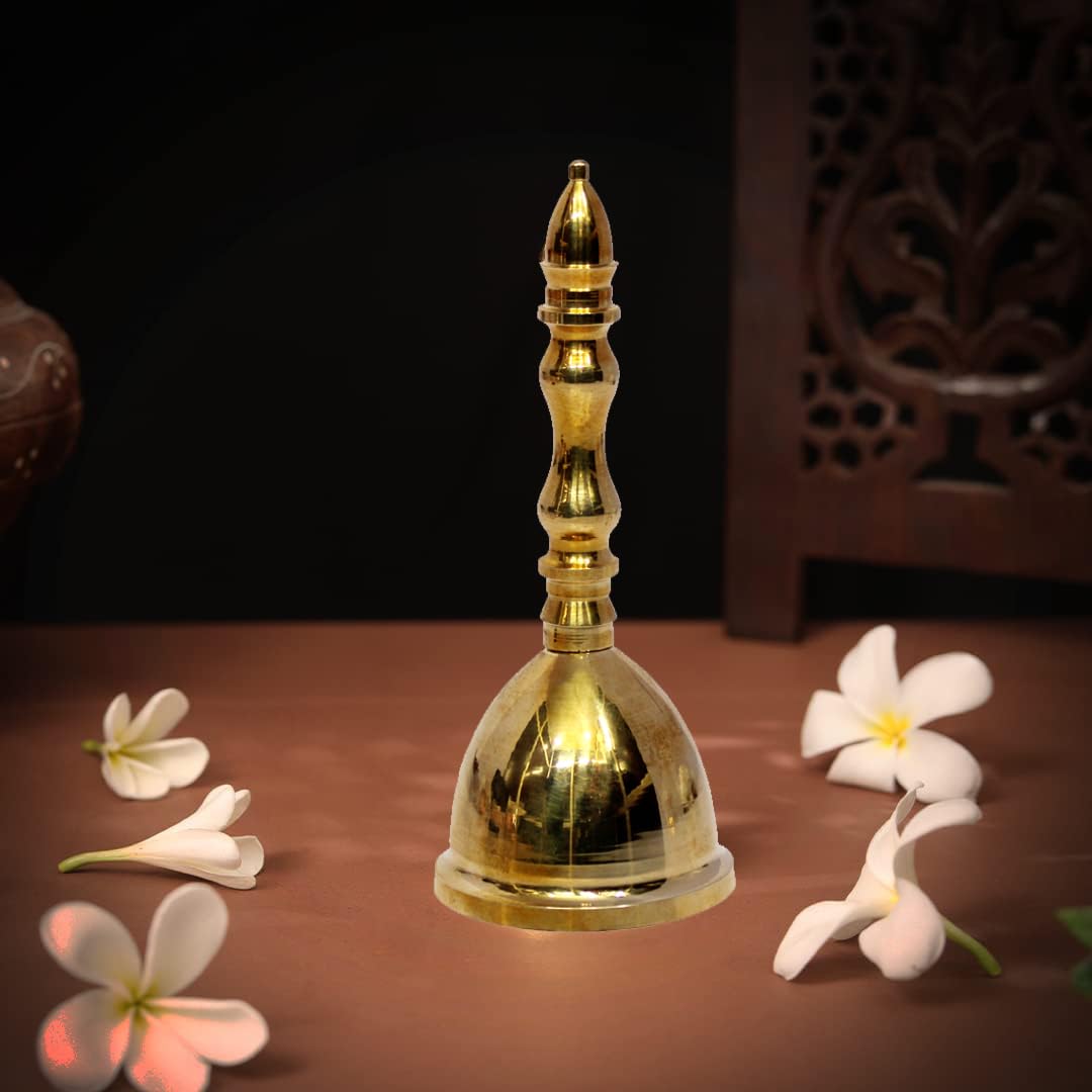 Esplanade Solid Brass Pooja Bell | 4.5" Ghanti for Puja, Temple & Spiritual Ceremonies, Spiritual Item for Housewarming Gift