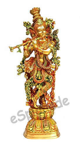 eSplanade - Brass Lord Krishna Kishan Murti Idol Statue Sculpture - 29" Inches - Very Big Size