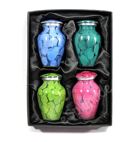 Esplanade- Cremation Mini urn Keepsake Memorial |Set of 4 Small urns for Ashes Funeral Burial Container jar Pot | Blue, Dark Green, Green, Pink - 4.5 Inches