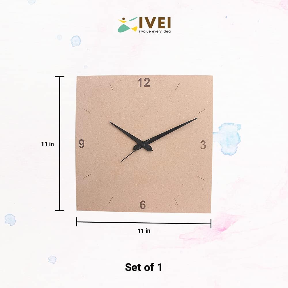 IVEI DIY Clock MDF Clock Numbers Cut - Wooden Craft - MDF Round Clock Cutout - Plain MDF Blank Wall Clock for Painting Wood Sheet Craft, Decoupage, Resin Artwork & Decoration (Round & Square)