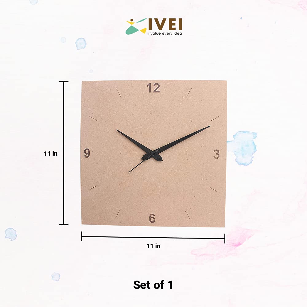 IVEI DIY Clock MDF Clock Numbers Cut - Wooden Craft - MDF Round Clock Cutout - Plain MDF Blank Wall Clock for Painting Wood Sheet Craft, Decoupage, Resin Artwork & Decoration (Round & Square)
