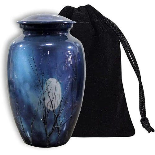 eSplanade Metal Cremation Urn Memorial Jar Pot Container | Full Size Printed Urn for Funeral Ashes Burial | Metal Urns | Dark Blue - 10