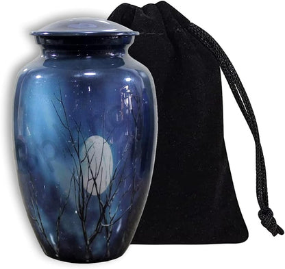 eSplanade Metal Cremation Urn Memorial Jar Pot Container | Full Size Printed Urn for Funeral Ashes Burial | Metal Urns | Dark Blue - 10" Inches