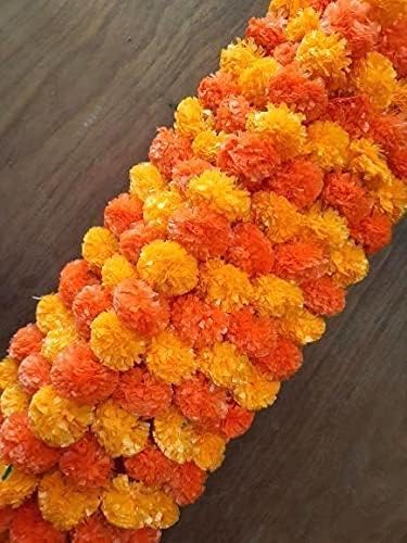 ESPLANADE Artificial Marigold Flower Garlands for Home Decor - Pack of 5 Strings - Mango Orange Colour - 4 to 4.5 Feet Length