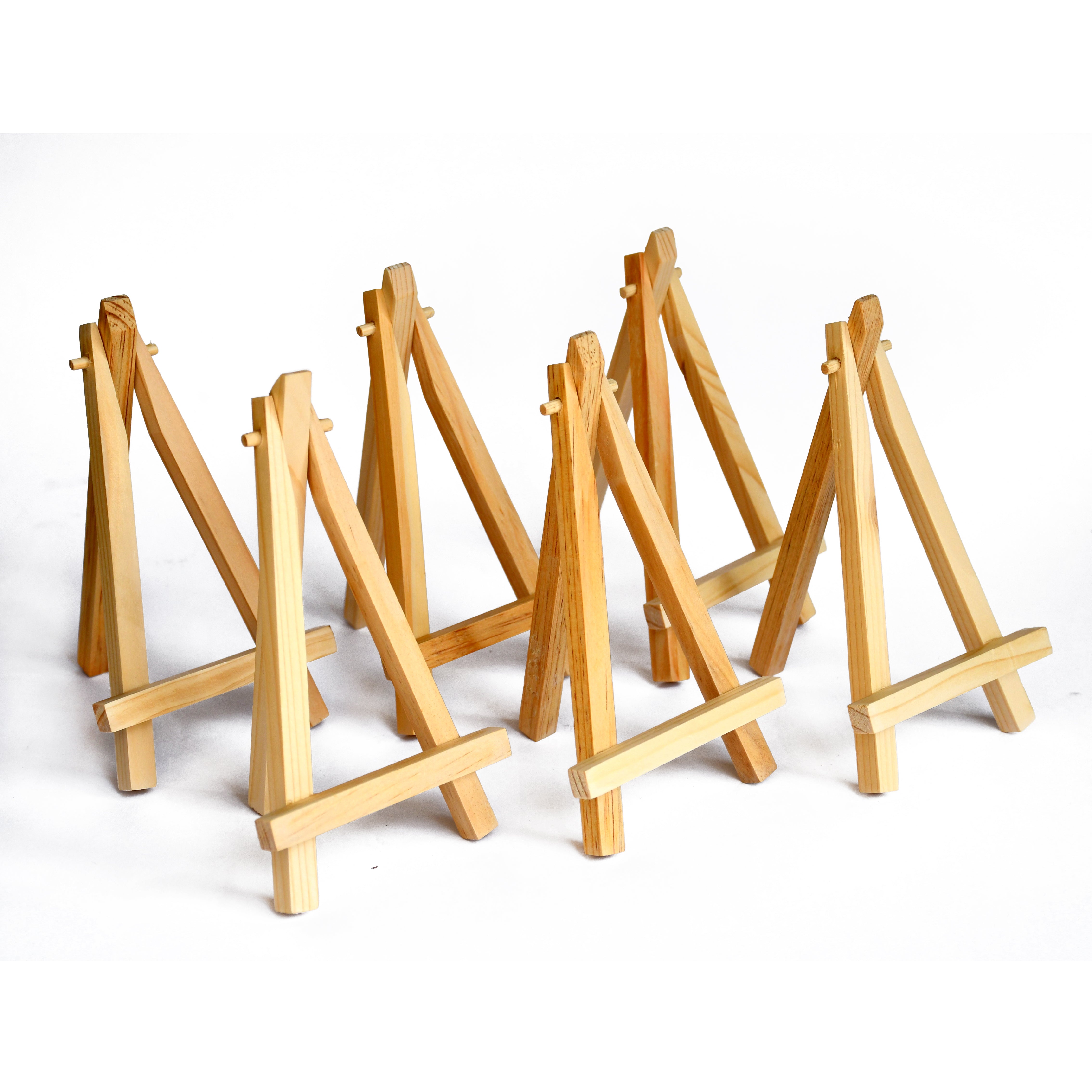 IVEI Mini 6 Inch Wooden Easel Stands with MDF Coasters Set of 6 | Mini Art Easel for Photos, Cards & Table Decor