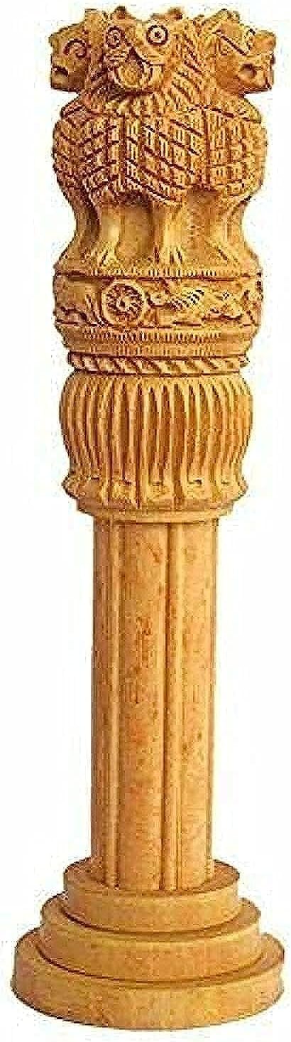 eSplanade Wooden Ashok Stambh/Ashoka Stambh (Stoop) Pillar | National Emblem India Memento Statue Showpiece - Gift for Home Decorative, Office, Table Decoration (8" Inches)