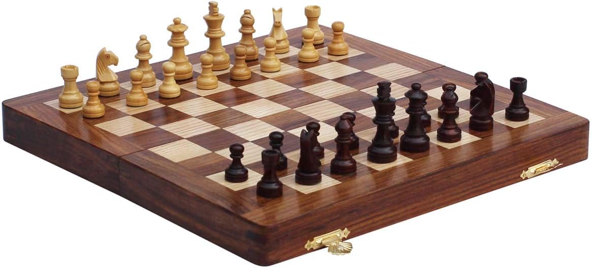 StonKraft Stone Chess Board with Wooden Base - 12" x 12" Inches