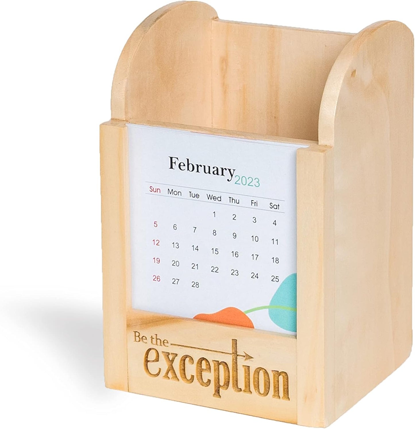 IVEI Wooden Pen Stand with Paper Calendar - Desk Organizer - Utility Desk Calendar - Wooden Calendar Set for Desk Decor, Study Room - Calendar with Pen Stand for Office, School, Home