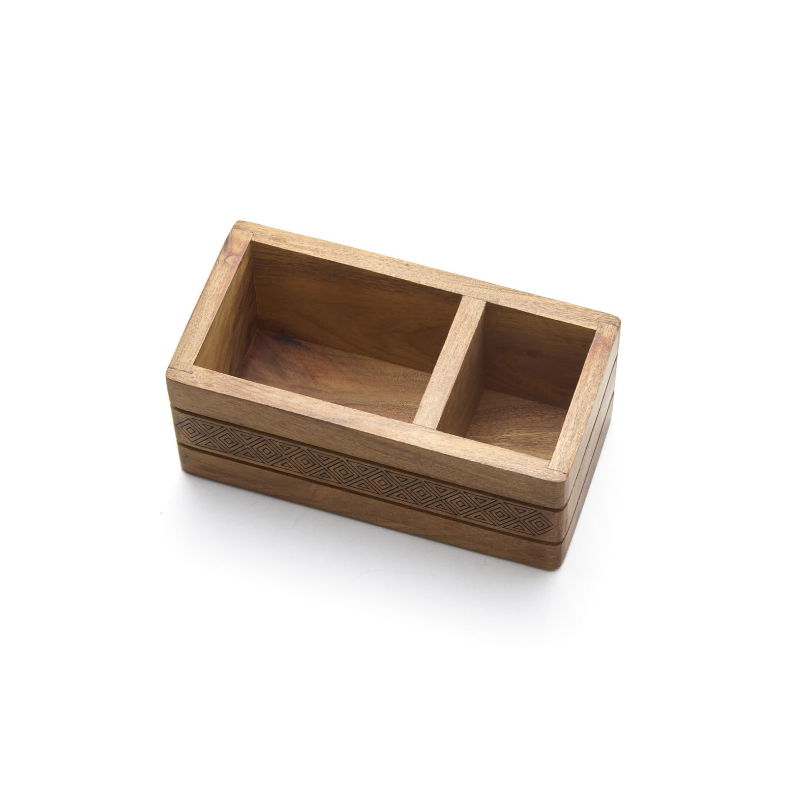 KLEO Wooden Organizer Stand Caddy - Mango Wood Cutlery Holder, Tableware Storage Box for Kitchen, Dining Table | Spoon, Knife, Fork, Chopstick, Spices Organizer | Pen Stand & Stationery Box