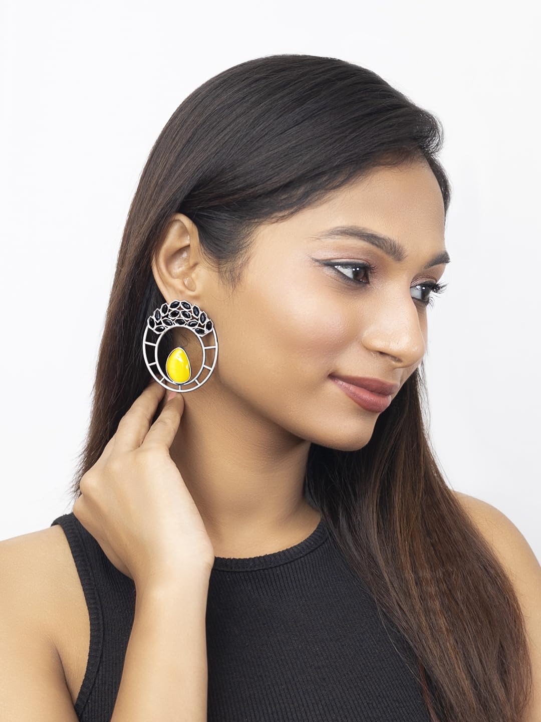 Binnis wardrobe contemporary ruby stone Kundan beautiful round shaped drop earring- Multicolor