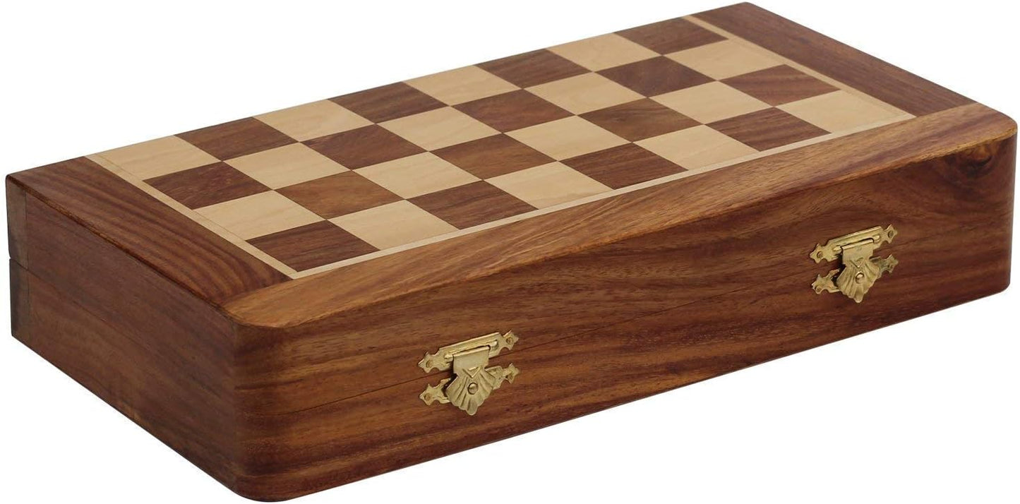 Magnetic Chess Set - 10" Folding Board - Premium Wood Staunton Chess with Built in Storage