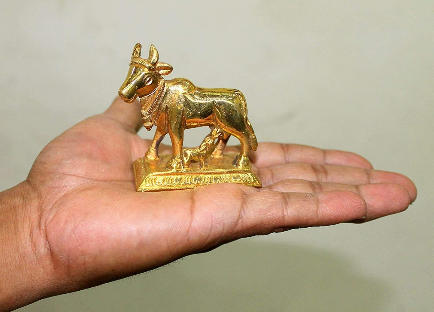 eSplanade Brass Kamdhenu Cow and Calf Sculpture - 6.5 cms | Kamadhenu Auspicious Idol | Good Fortune Statue