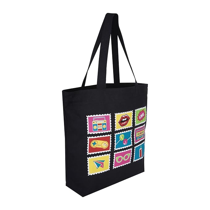 SKAPADORO Canvas Big Zip Printed Handbag Tote,100% Cotton, Inner pocket, Ecofriendly Bag for Women, Travel College Beach Shopping, Easy to Wash Everyday Shoulder Bag - Quirky Desi Graphic Designs