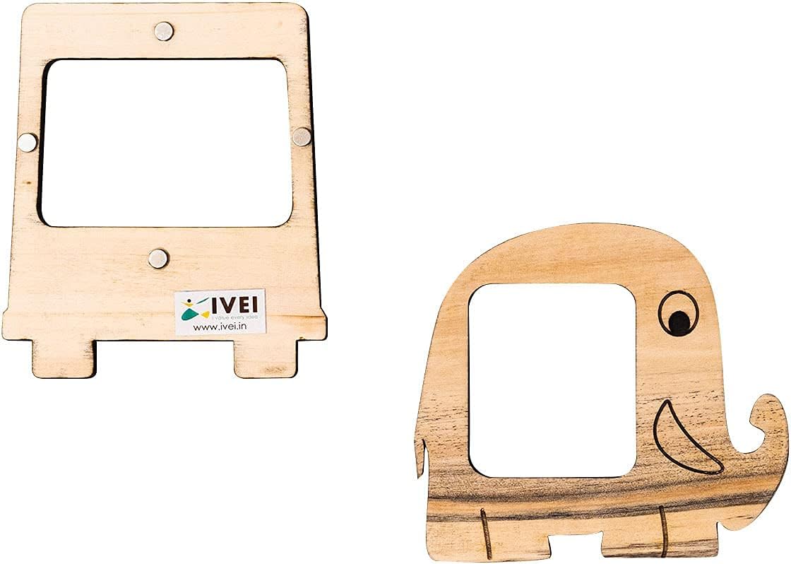 IVEI Bus and Elephant Shaped Wooden Photo Magnet - Set of 2 Wood Magnets for Fridge - Magnet Board for Kids - Fridge Magnets