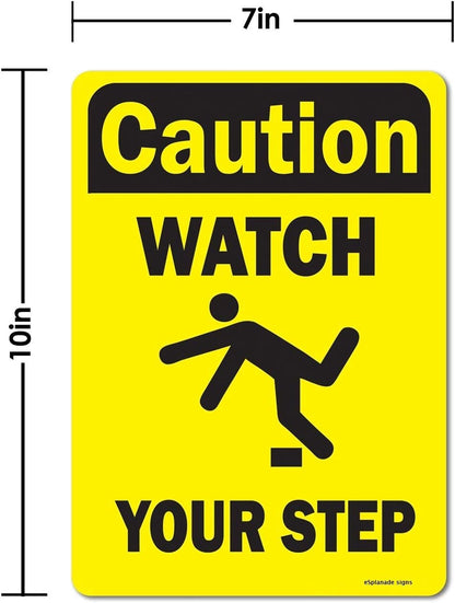 eSplanade Caution Watch Your Step Sign Decal Sticker - Easy to Mount Weather Resistant Long Lasting Ink (Size - 10"x7")