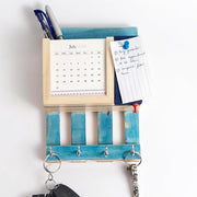 ESPLANADE Warli Wooden Multi Utility Key Hooks with 2025 Paper Calendar, Letter Holder & Mini Blue Colour Pin Board - Unique Wall Hanging Key Stand - Calendar with Key Holder for Office, School, Home