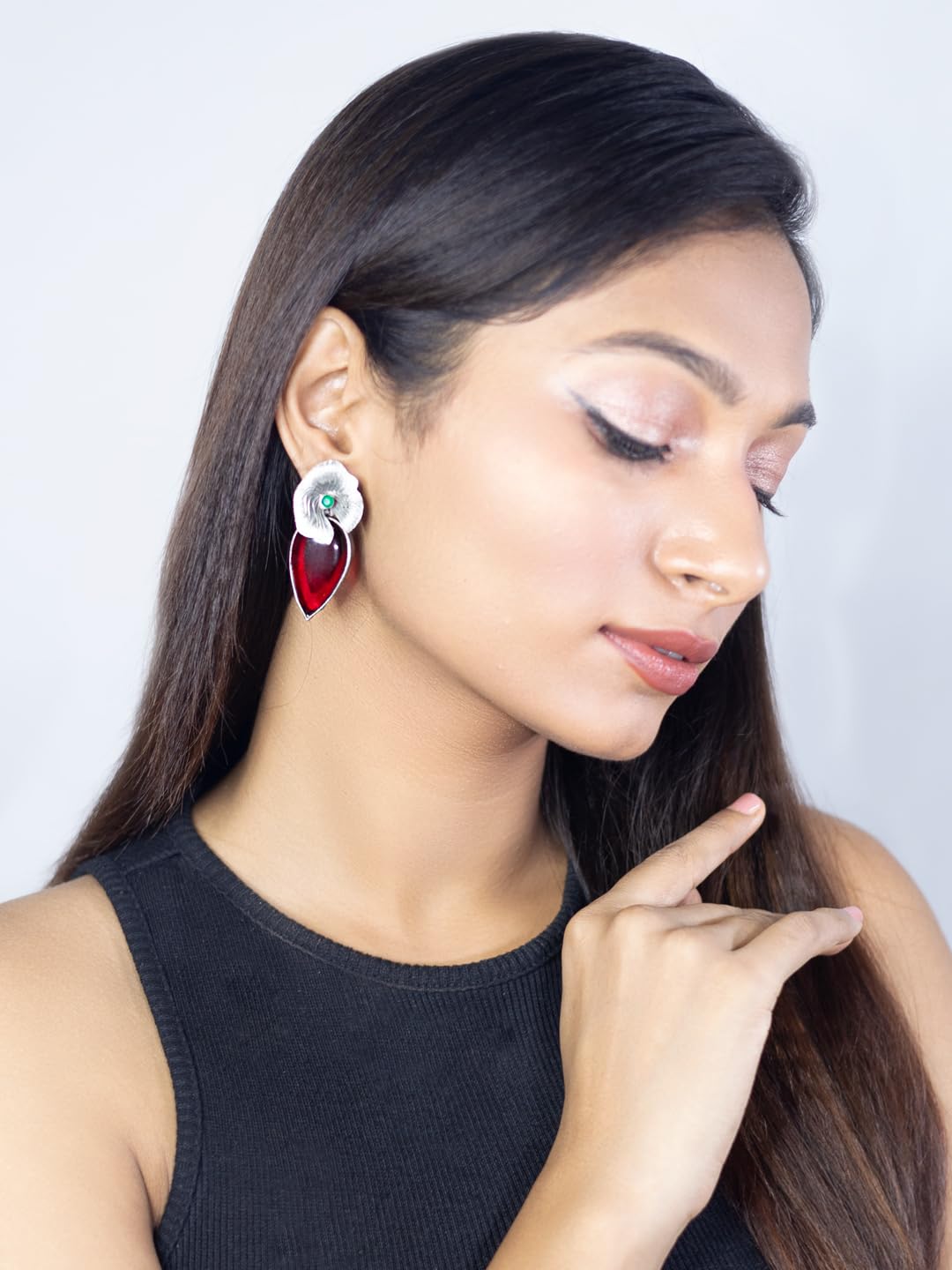 Binnis wardrobe contemporary ruby stone Kundan beautiful round shaped drop earring- Multicolor