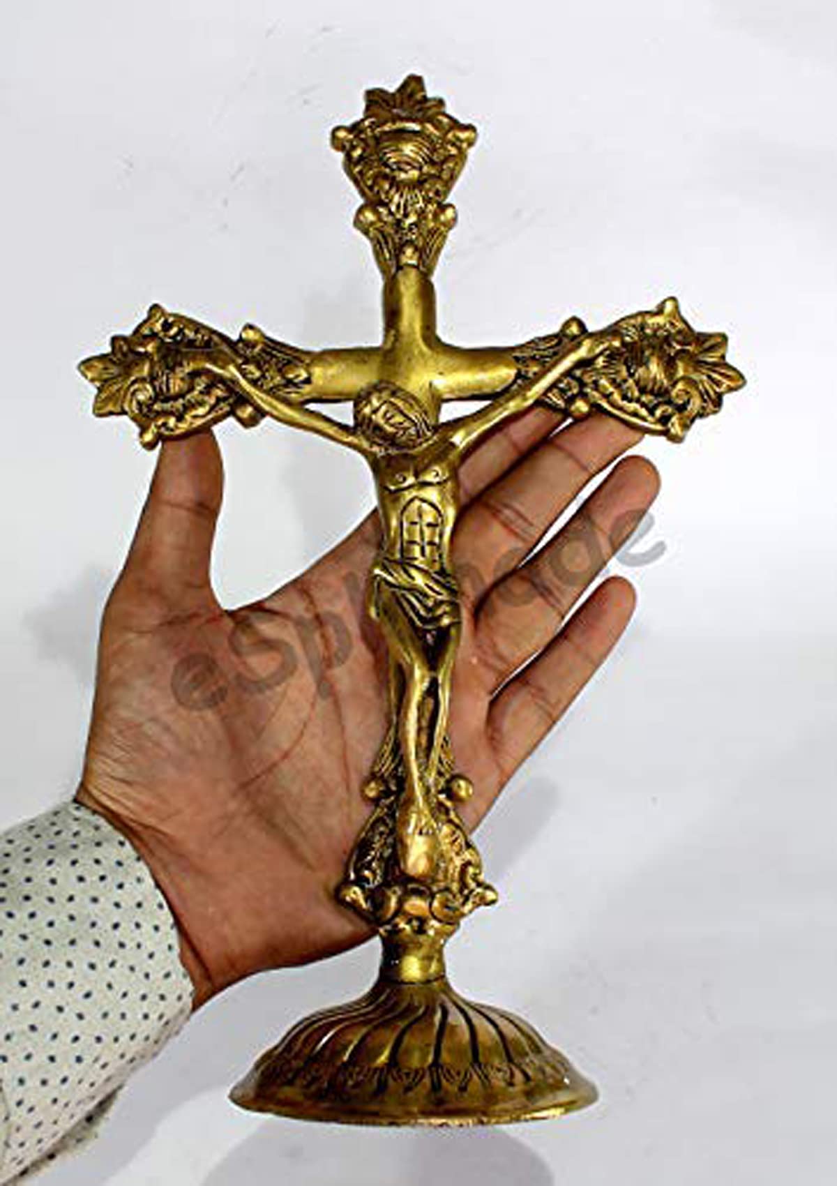 eSplanade Brass Christian Cross Jesus Christ Statue in Antique Finish (11" & 12" Jesus Cross)