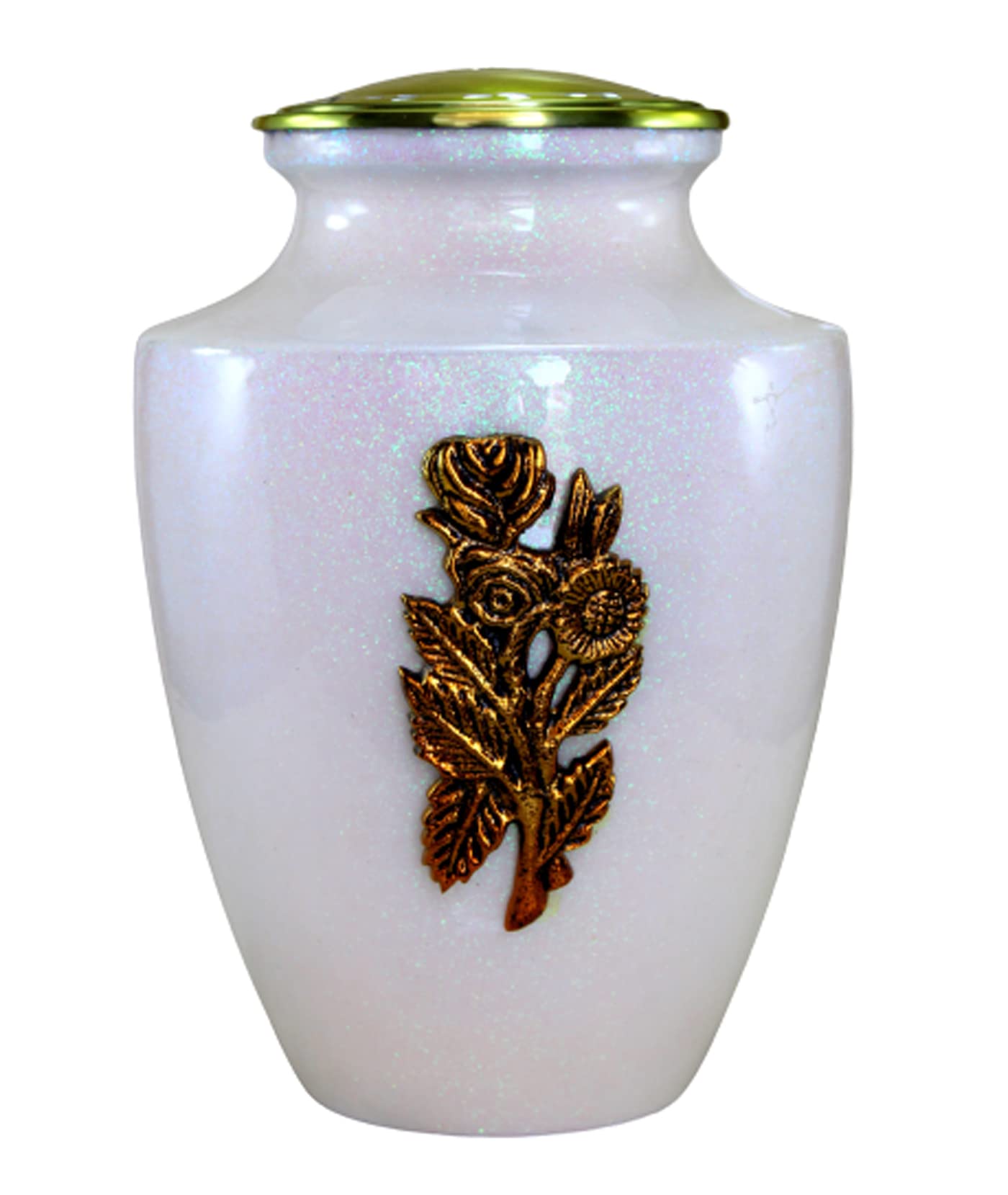 eSplanade Metal Cremation Urn Memorial Jar Pot Container | Full Size Urn for Funeral Ashes Burial | Maple Leaf Print | White-Red - 10" Inches