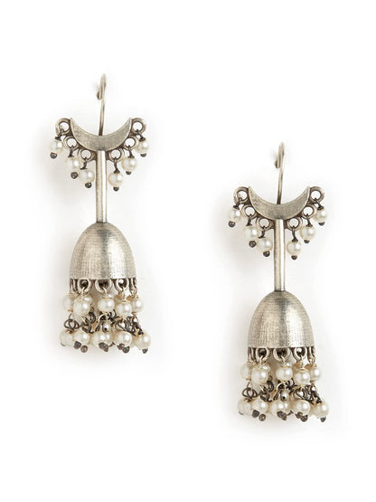 Binnis wardrobe Dual-Toned textured long jhumka with hanging pearl handcrafted earrings