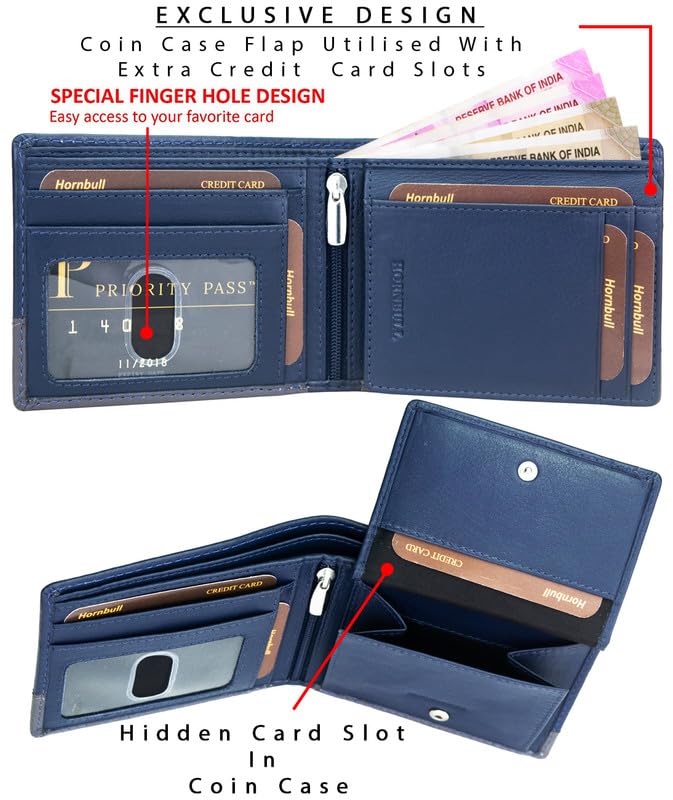 HORNBULL Buttler Navy Wallet for Men | Stylist Mens Wallet with RFID Blocking | Genuine Leather Gift for Mens