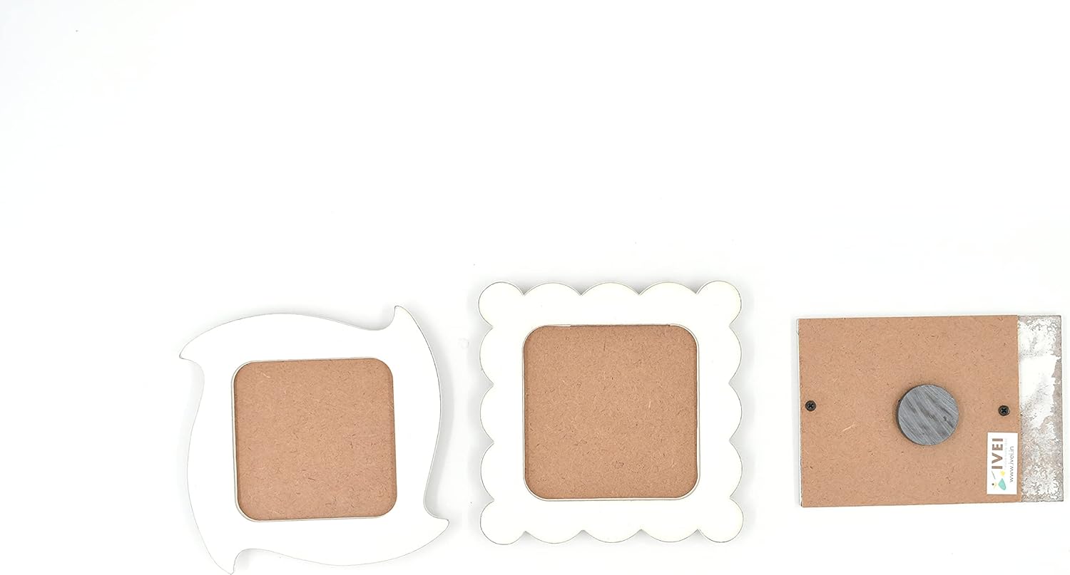 IVEI DIY Rectangle Photo Magnets -Plain MDF Photo Frame Fridge Magnet Blanks Cutouts - Rectangle Shaped Magnets for Painting Wooden Sheet Craft, Decoupage, Resin Art Work & Decoration