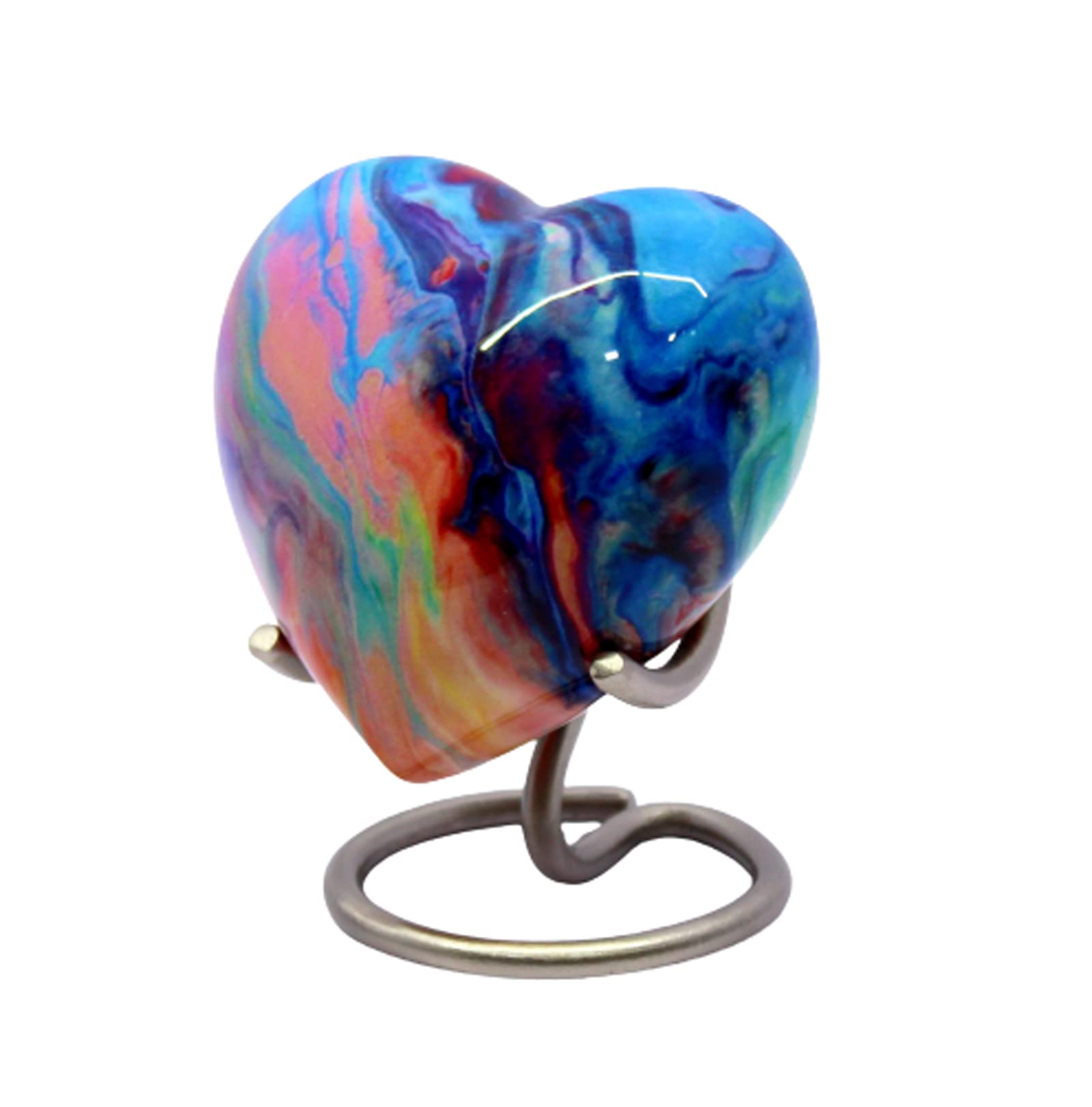 eSplanade Metal Mini Cremation Urn Heart-shaped Keepsake Memorial Jar Pot Container | Small Urn for Funeral Ashes Burial | Wave Textured Metal Keepsake with Stand | Multicolor