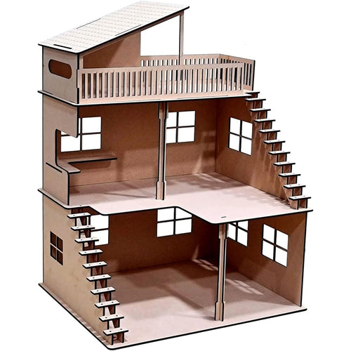 StonKraft Wooden Doll House Dollhouse - Home Decor, Construction Toy, Modeling Kit, School Project - Easy to Assemble 3D Puzzle