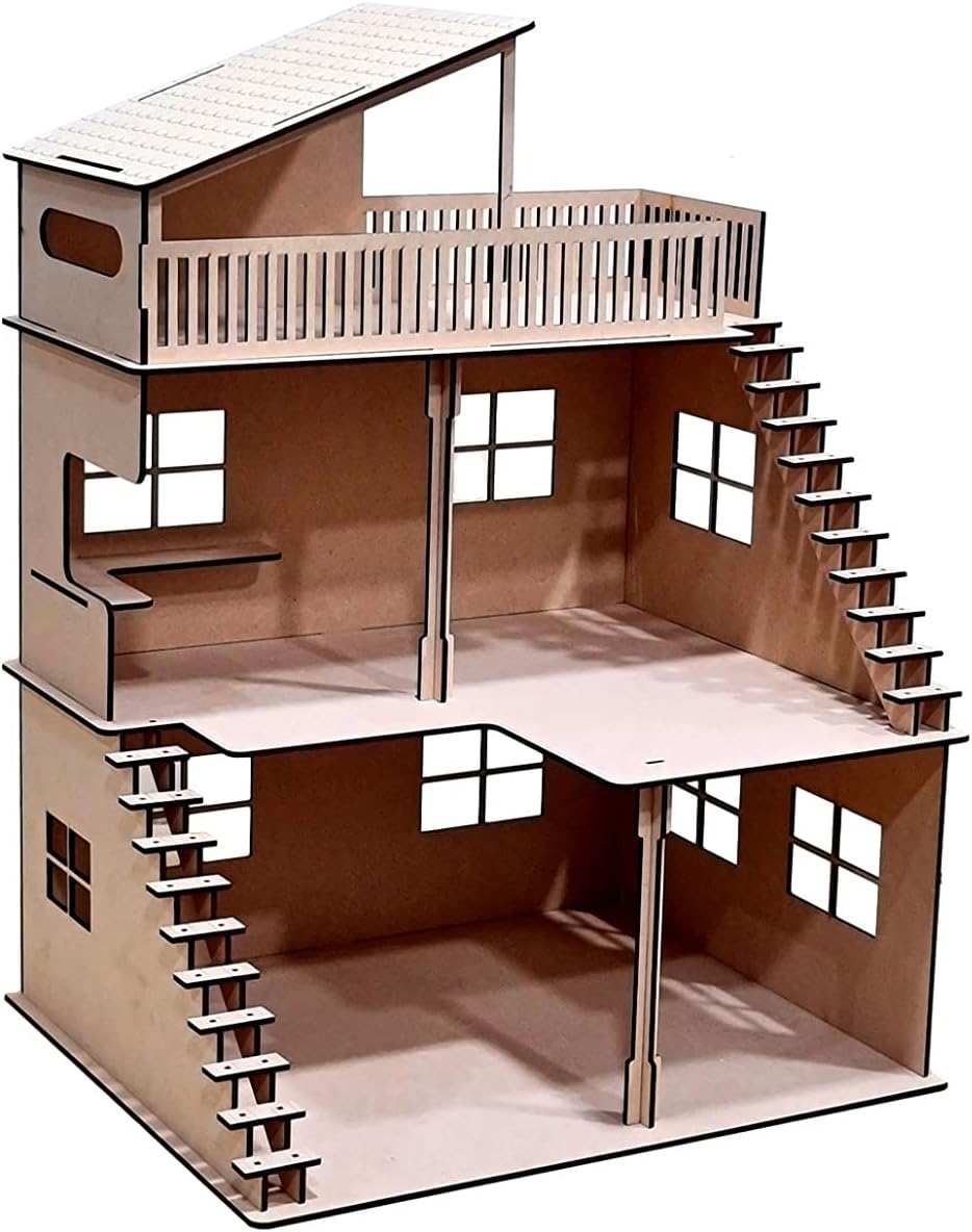 StonKraft Wooden Doll House Dollhouse - Home Decor, Construction Toy, Modeling Kit, School Project - Easy to Assemble 3D Puzzle